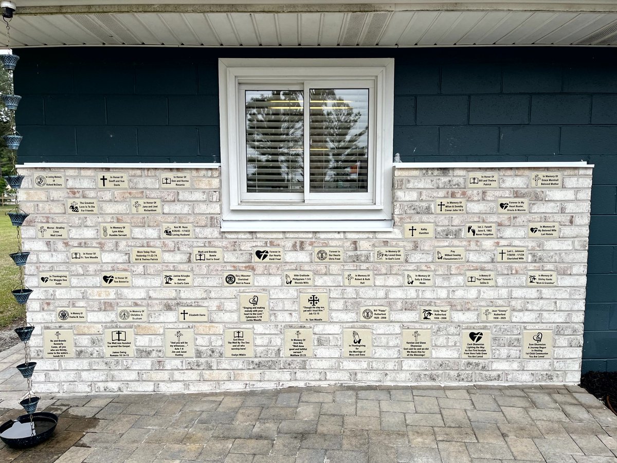 PolarEngraving's tweet photo. Beautiful memorial wall featuring inserted 4x8 beige engraved bricks at The Well by the Sea Church in Myrtle Beach, South Carolina. 
#MemorialBricks #EngravedBricks #BrickFundraiser #ChurchMemorial https://t.co/qQ0oVxIct9