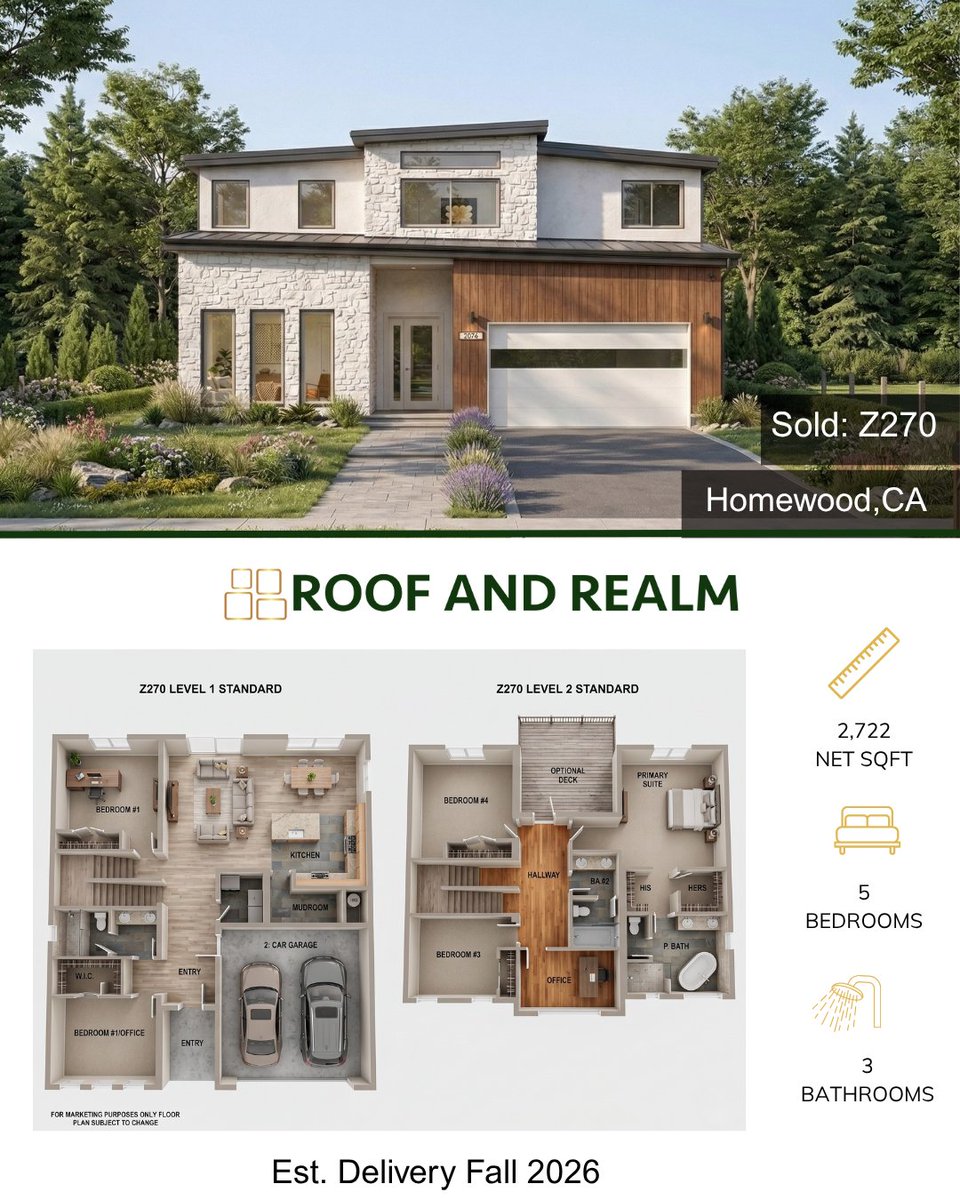 RealmRoof's tweet photo. 2,722 sq ft. 5 beds. 3 baths. Lake Tahoe out the door. 🏔️
The Z270 by Roof & Realm is coming to Homewood, CA — fall 2026.
Turn your getaway into a forever home. Book your free project assessment today!
#ModularLiving #ModernHomeDesign https://t.co/mcfFeeh1jh
