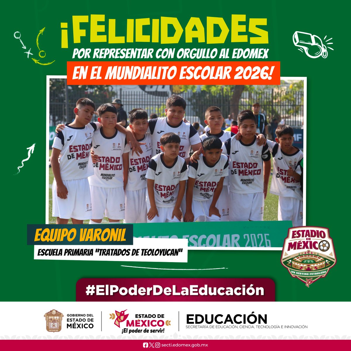 secti_edomex's tweet photo. ¡Gracias por dejarlo todo en la cancha! ⚽👏

Reconocemos la entrega y espíritu deportivo del equipo varonil de la Escuela Primaria “Tratados de Teoloyucan” durante su participación en el #MundialitoEscolar2026. 

#ElPoderDelDeporte
#EstadioDeMéxico https://t.co/IJlGMbmkYV