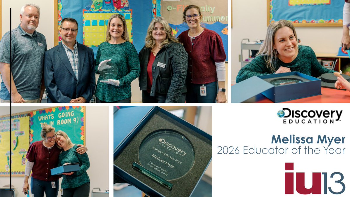 IU13's tweet photo. IU13 is proud to announce that Melissa Myer, an itinerant special education STEM teacher, has been named a 2026 Educator of the Year by Discovery Education — a prestigious national honor awarded to only six educators across the country. Read more at https://t.co/hEFmshNWB3 https://t.co/134pgbBcvg