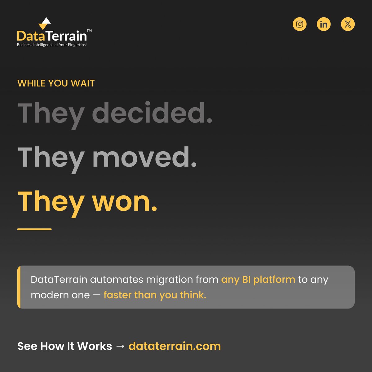DataTerrain's tweet photo. Your competitors didn't wait. They migrated. They modernized. They're winning. Don't be the last one on legacy BI. 👉 https://t.co/ssUC8mTYXq

#DataTerrain #BIMigration #ModernBI https://t.co/9ykwpCcfNd