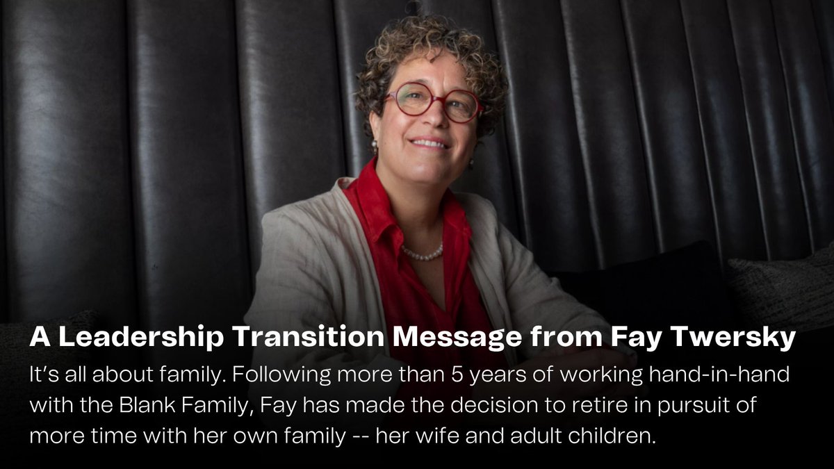 BlankFoundation's tweet photo. After years of leading with vision, impact and heart, Fay Twersky is beginning a new chapter — one focused on her own family. 

From guiding the foundation’s remarkable growth to now making space for more time with her wife, children and life’s adventures, Fay’s commitment to what matters most remains clear.

Join us in congratulating Fay on her next chapter!

Read her letter: https://t.co/uwYz91HMHn