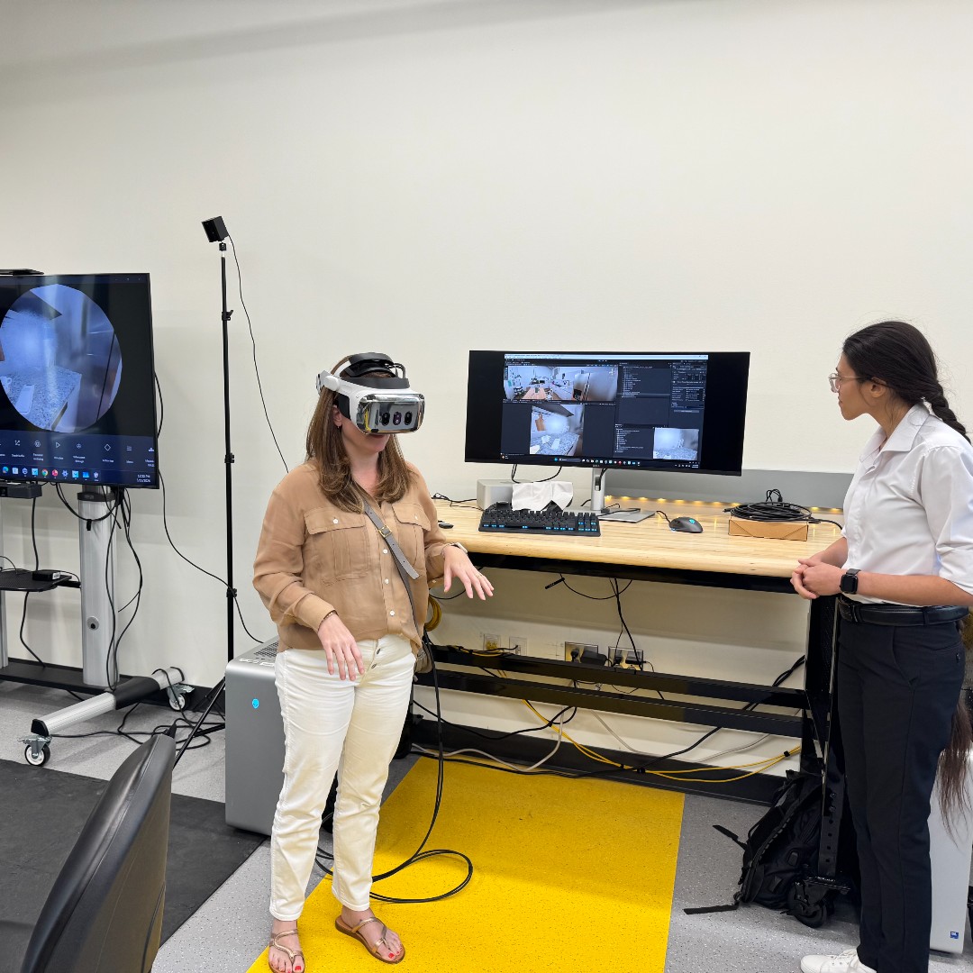 TechSAgeRERC's tweet photo. Great campus visit with our partners from the Center for the Visually Impaired Atlanta. Shelby and Nicholas tested out XR vision impairment simulation headsets. We are excited to partner with @CVIGA on our empathic design work!

@GeorgiaTechISyE @gatechengineers https://t.co/ywq7wKcVeG