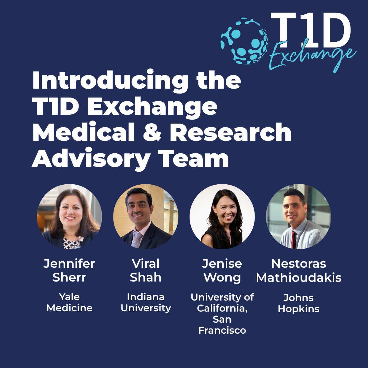 T1DExchange's tweet photo. We’re excited to introduce the T1D Exchange Medical &amp; Research Advisory Team — leading diabetes experts helping shape the future of T1D care through research, innovation, and quality improvement.

Learn more: https://t.co/KTTVjYtB2u https://t.co/UQSaujQxEh