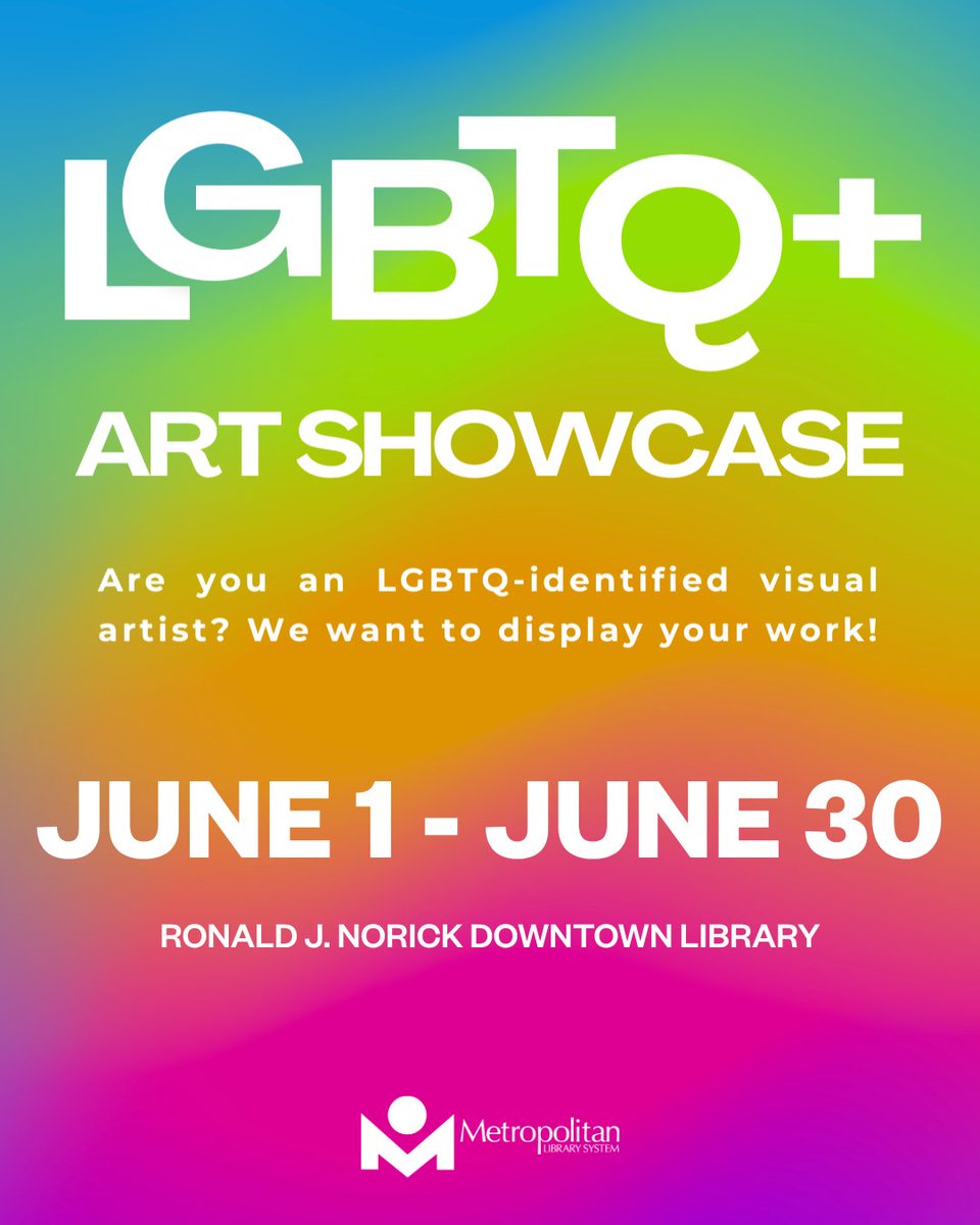 MetroLibraryOK's tweet photo. Are you an artist? 🧑‍🎨
The Ronald J. Norick Downtown Library is hosting an LGBTQ+ Art Showcase and we'd love to share your work!

Want to participate or know someone who should? Apply today at:  https://t.co/kWouGeVpgM https://t.co/wHyUz7zFy4