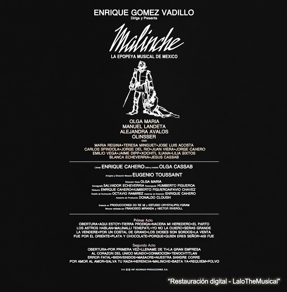 LaloTheMusical's tweet photo. 1987 Malinche La Epopeya Musical de México.
Música: Olga Cassab | Arreglos: Eugenio Toussaint | Protagonista: Alejandra Ávalos con Manuel Landeta.
Un verdadero musical mexicano que merece su lugar en la memoria cultural.
Link en comentarios para audio original y artículo. https://t.co/EmgE0oN07K