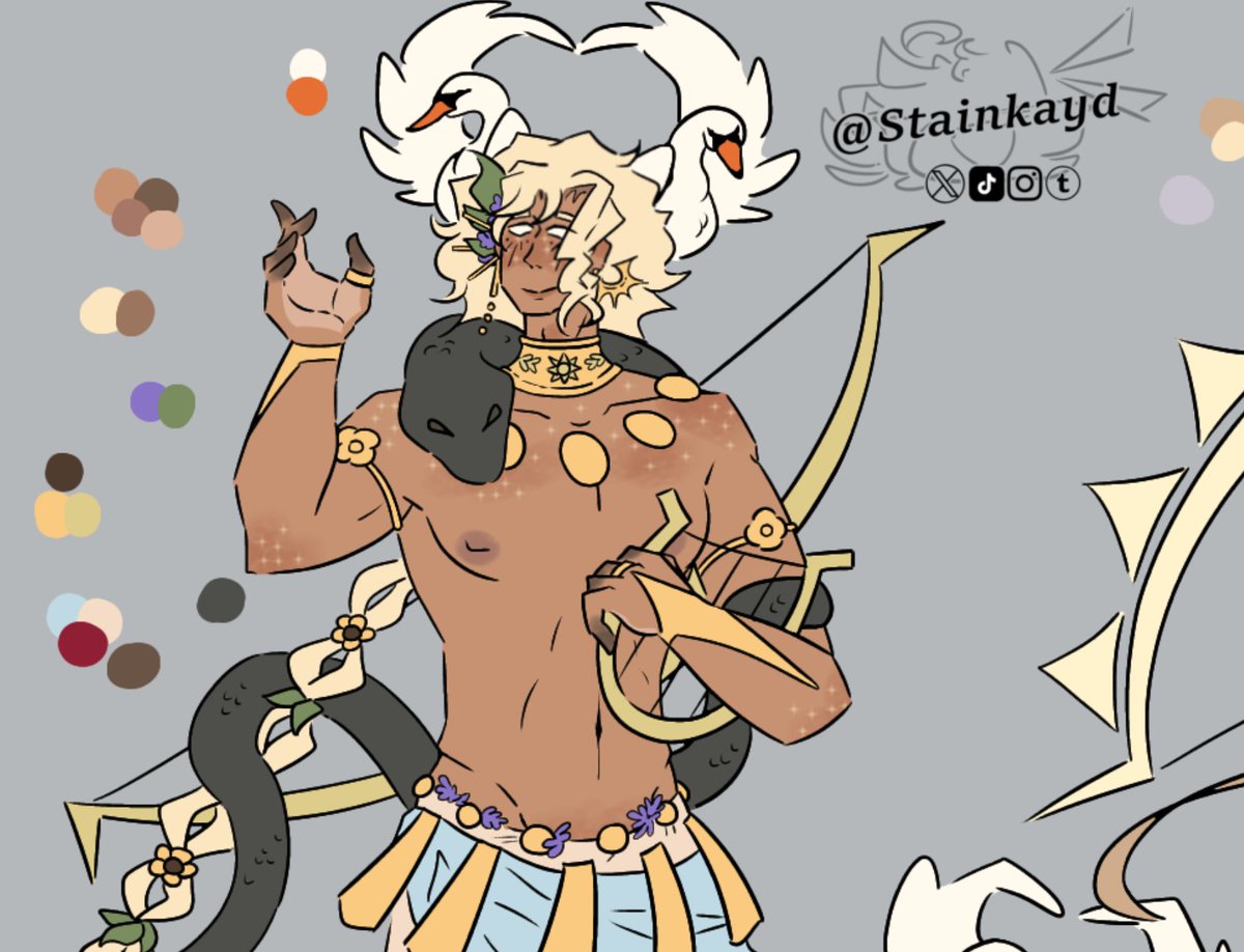 Stain_Kayd's tweet photo. Apollo!... And baby Hermes in the extra (kind of a redraw of an old thing on my instagram -follow me there on INSTAGRAM pleasepleaseplease)
.
.
#apollo #epicthemusical #epic #fanart #characterdesign #art #apollofanart :p https://t.co/yqNgDHB40d