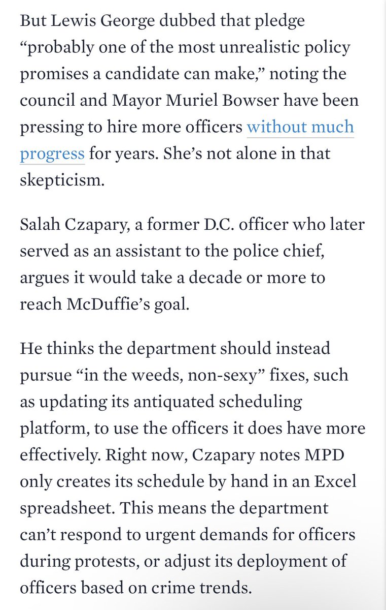 AlexKomaDC's tweet photo. New: Lewis George and McDuffie both got their starts on the council as police reformers. So why has crime become a flashpoint in the mayoral race?

McDuffie says a key difference is he wants to hire new 1k cops over 4 years. It’s a proposal JLG and some experts find unrealistic. https://t.co/iyy02ghTi2