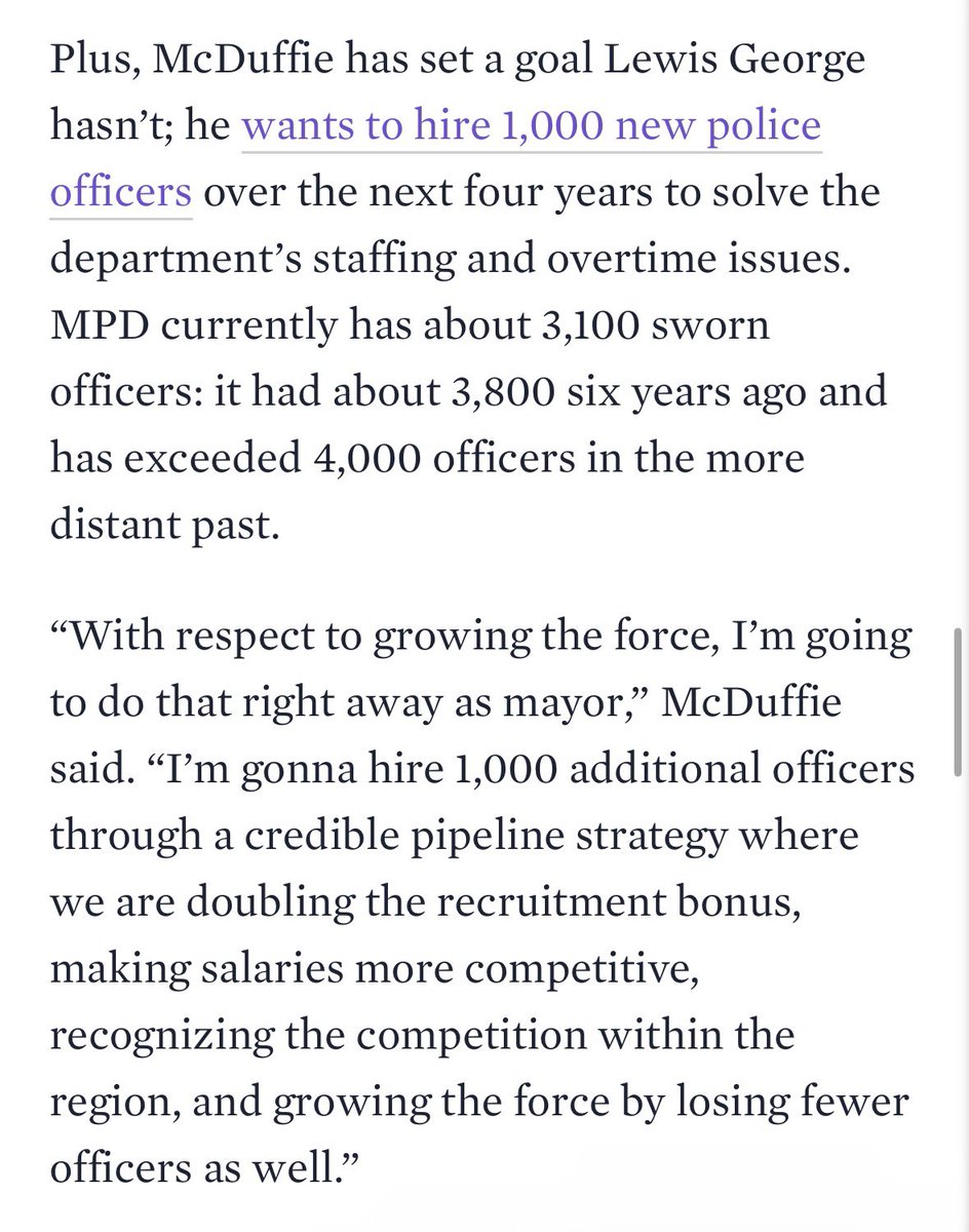 AlexKomaDC's tweet photo. New: Lewis George and McDuffie both got their starts on the council as police reformers. So why has crime become a flashpoint in the mayoral race?

McDuffie says a key difference is he wants to hire new 1k cops over 4 years. It’s a proposal JLG and some experts find unrealistic. https://t.co/iyy02ghTi2