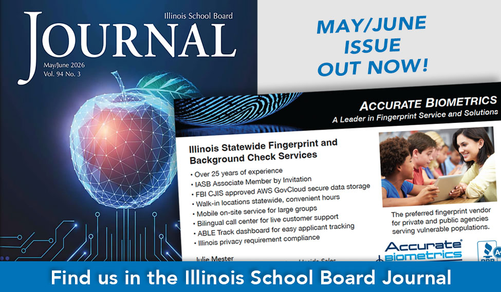 AccBioInc's tweet photo. Find #AccurateBiometrics in the May/June issue of the Illinois School Board Journal, the bi-monthly magazine published by the Illinois Association of School Boards (IASB ). 🍎

#schoolboard
#schoolbusiness
#schooladministrator
#schooladministrators
#fingerprinting
#livescan https://t.co/xfhgBG5mCy