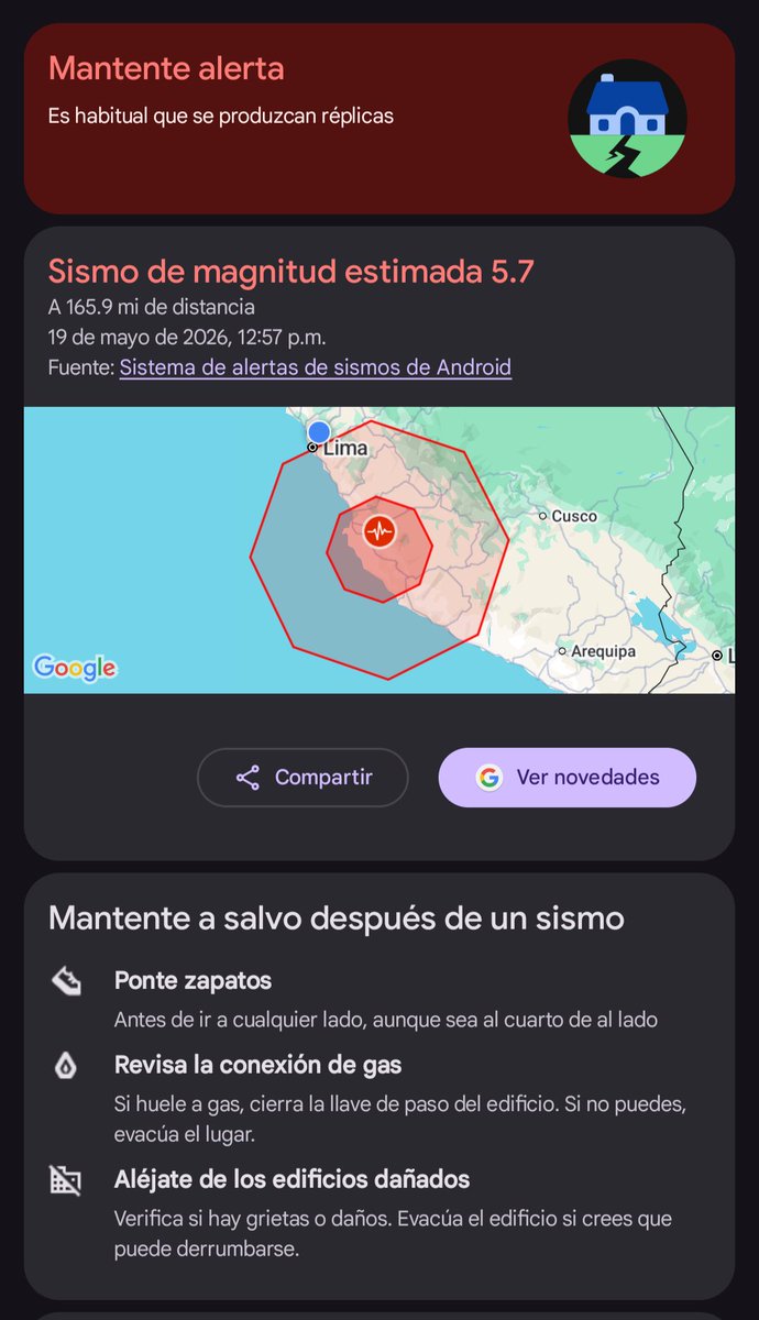 tcaws's tweet photo. Se ha recibido la alerta y se le dió la bienvenida al último temblor en Lima. https://t.co/AXywhEhfnK