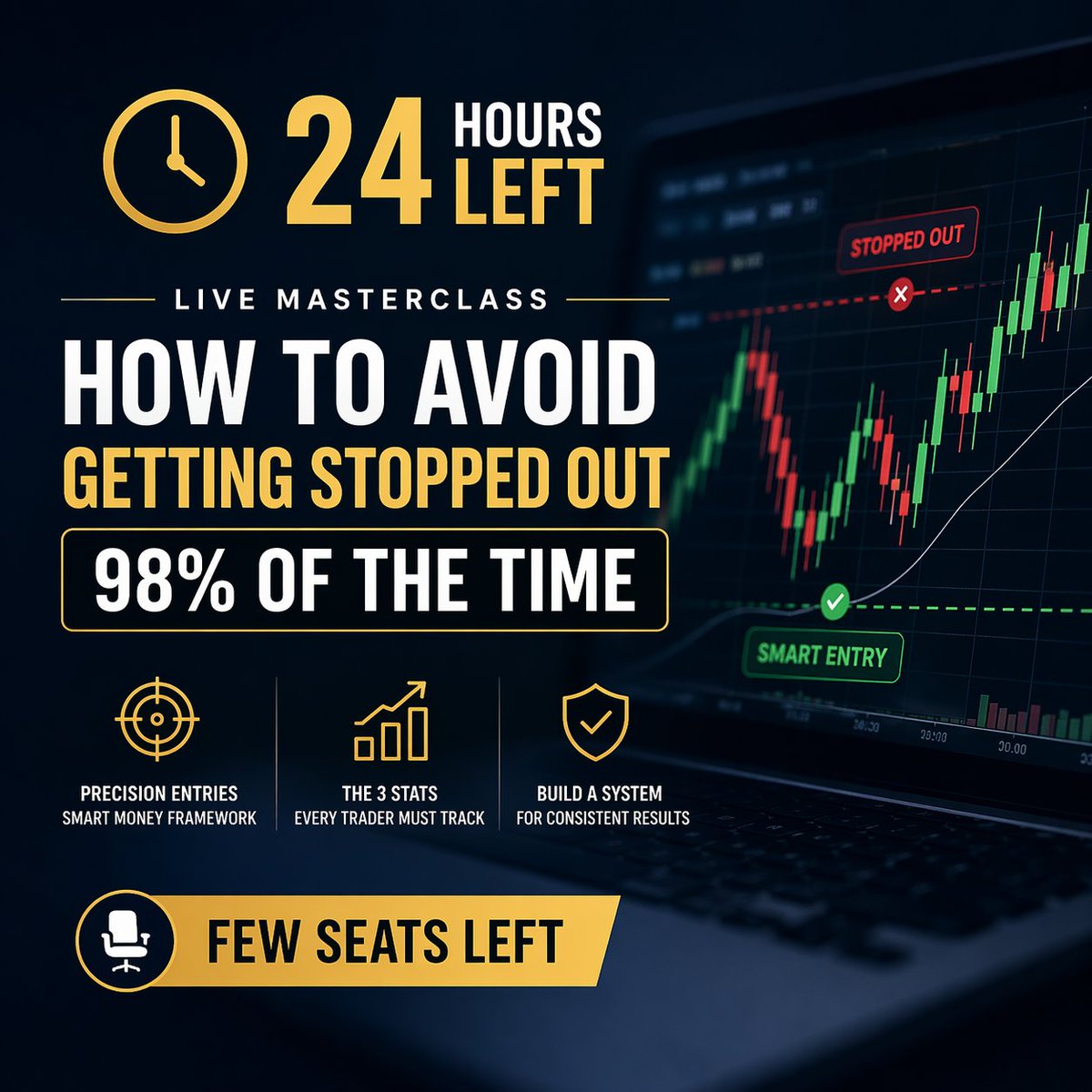 MastertheMarket's tweet photo. ⏰ 24 Hours Left, Tomorrow’s Masterclass is nearly full.
Learn how to avoid getting stopped out 98% of the time with: 
📍 Smart Money precision entries 
📍 Probability-based stops &amp; exits
 📍 A system for consistent performance
👉https://t.co/txPcrE58pm
#tradingclass #Forextrade https://t.co/IiloOe2plV