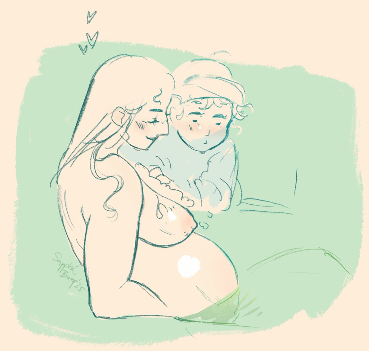 SapphicBump's tweet photo. Maid is a little too curious about her mistress' growing body 💚 Another poll winner from my Patreon! https://t.co/6cbW4ukpiH