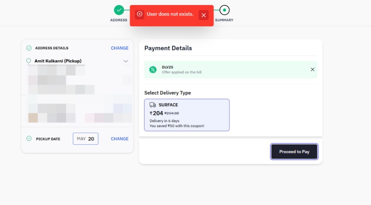amit3d's tweet photo. @delhivery
tried your delivery service, went through the entire process, filling all address details. At the last stage, suddenly said my user does not exist
Why you allowed to complete the whole process?  frustrating experience. waste of time. Unfortunately, you lost a customer https://t.co/6o2nMU5Mad
