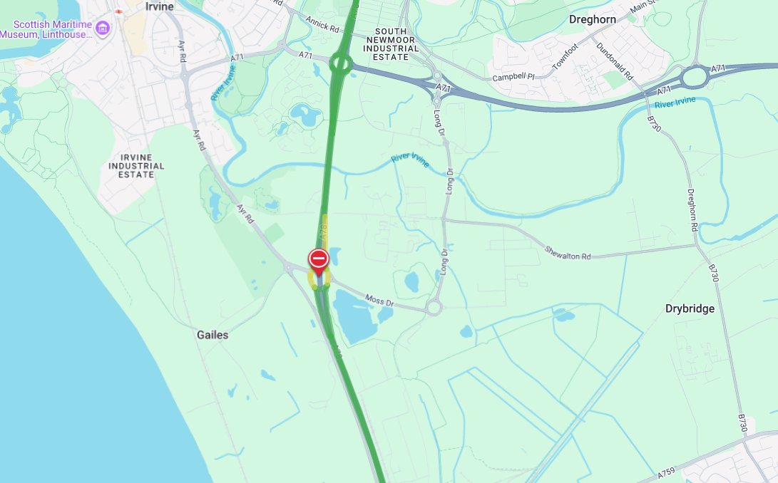 trafficscotland's tweet photo. @SWTrunkRoads UPDATE❗️⌚️19:05
🛣️#A78 - New House Interchange (Updated Location)
CLOSED in both directions due to a road traffic incident⛔️
Police are in attendance🚔
Please #AvoidTheArea at this time
Check your journey at https://t.co/YhNVx5VKCN🗺️
@SWTrunkRoads https://t.co/szOSV7eI7Q