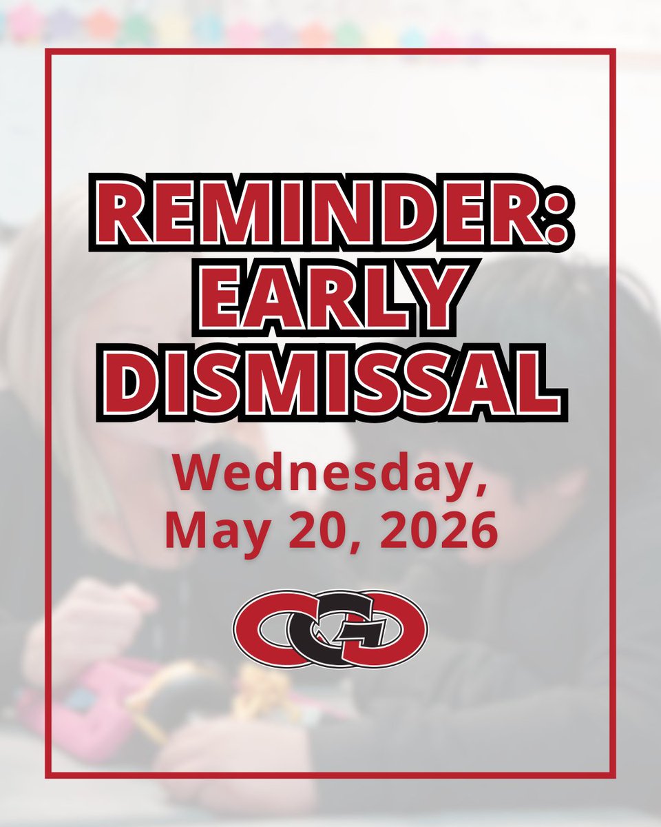 CGDSupt's tweet photo. There will be a 1:30pm early out for all CGD students on Wednesday, May 20. ⏰

Habrá una salida anticipada a la 1:30 p.m. para todos los estudiantes de CGD el miércoles 20 de mayo. ⏰ https://t.co/Udr7cZ8LBM