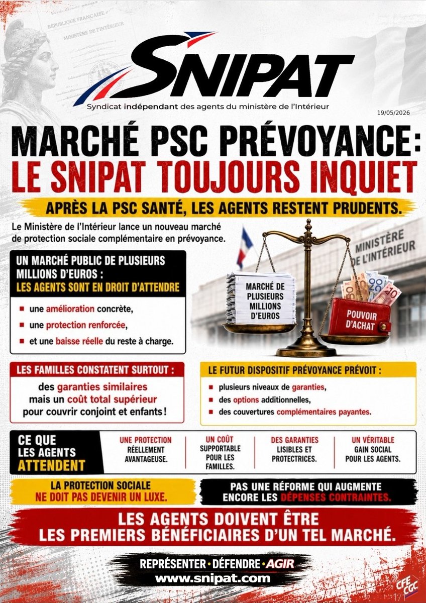 BENOITSNIPAT's tweet photo. Après la mutuelle, le MI lance le marché pour la "Prevoyance", le #SNIPAT reste vigilant sur les conditions d'accès et la couverture sociale qui sera proposé.  Dans cette période de perte de pouvoir d'achat, nous demandons une tarification abordable pour tous. https://t.co/RaPyhtcjcM