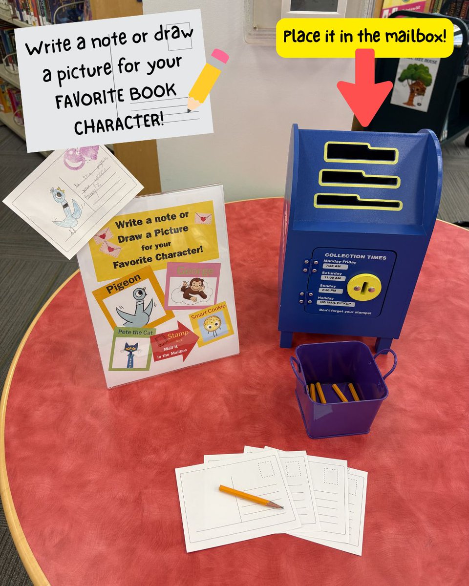 HankinLibrary's tweet photo. Hello young readers! Do you have a FAVORITE BOOK CHARACTER? Stop by Youth Services to write a note or draw a picture for them! And visit our display of favorites to find an old friend or try something new!

#HankinLibrary https://t.co/n9fTK8DQyi