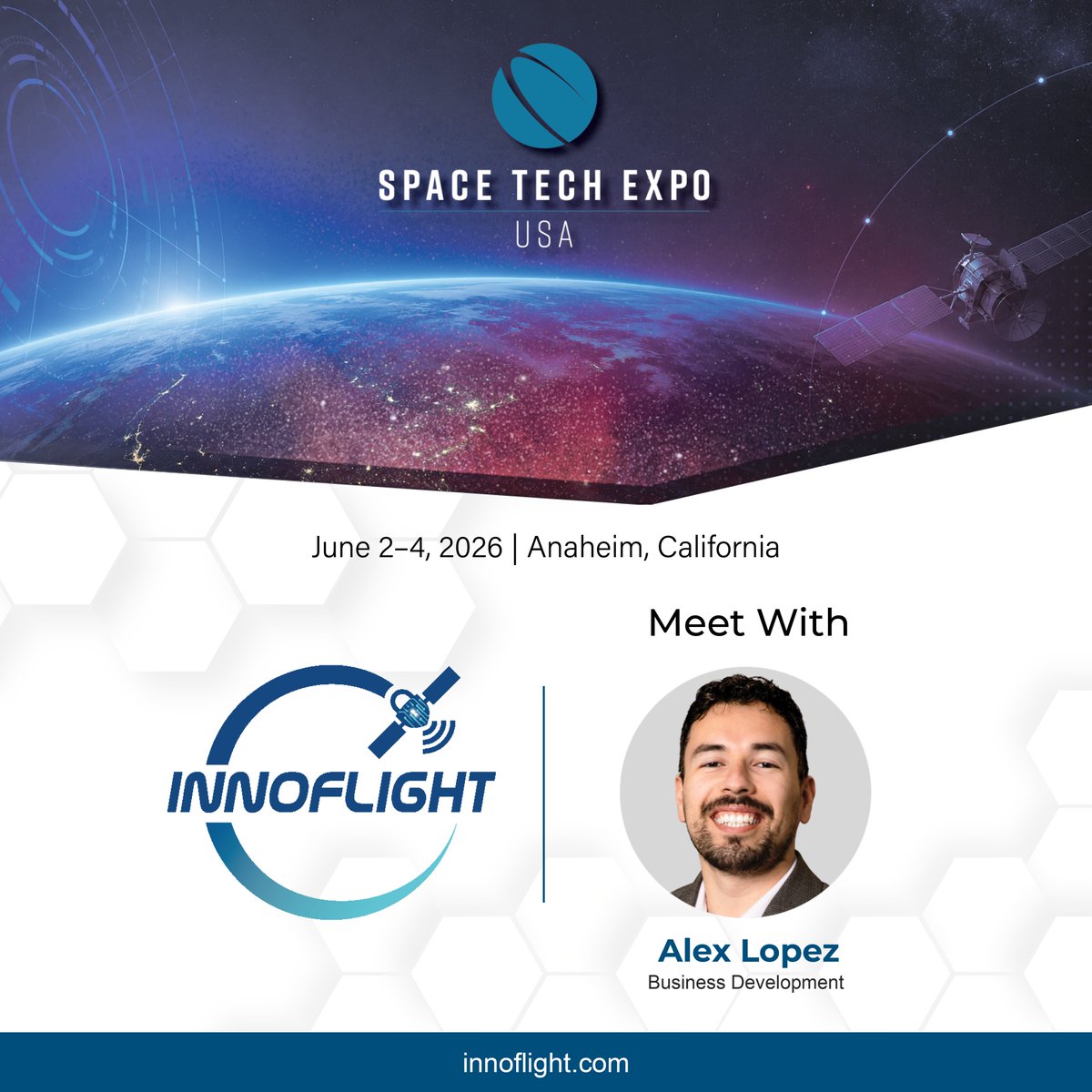 innoflightspace's tweet photo. Innoflight is heading to Space Tech Expo USA, taking place June 2–4 in Anaheim

Alexander Lopez, Innoflight’s Business Development Specialist, will be on-site connecting with industry leaders, partners, and innovators from across the space community to discuss the latest advancements shaping the future of space technology.

Attending the expo? We’d love to connect. To schedule a meeting with Alex during the event, please contact us at sales@innoflight.com.

#Innoflight #SpaceTechExpo #BusinessDevelopment #SpaceIndustry #SpaceAvionics #SpaceTechnology #WeAreinnoflight