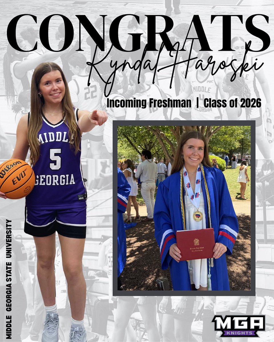 MGA_WBB's tweet photo. High School Diploma ✅

Next stop, Middle Georgia State University! 💜⚔️ We can’t wait to get you here, Kyndal! We’re so proud of you! 

#KnightShift https://t.co/h5rxhMeHlv