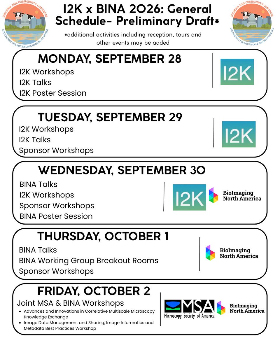 BioimagingNA's tweet photo. #microscopycommunity - Special Announcement! I2KxBINA 2026 Early Bird Registration has been extended! New Deadline : June 22nd. Don’t miss out on this deal - register now! 

Register: https://t.co/VmcqPX03KM https://t.co/CWOHpvKhNs