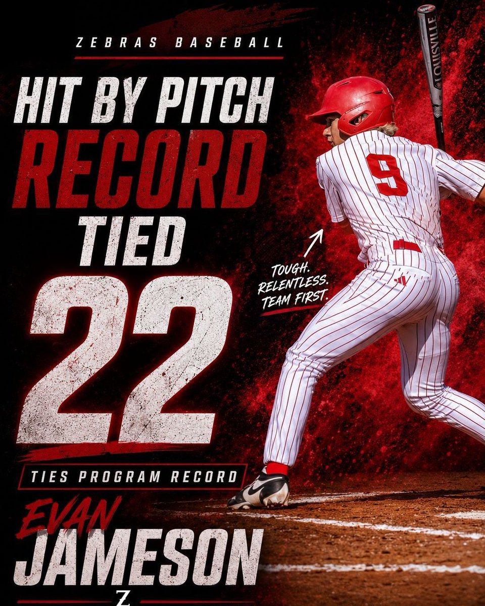 zebsbaseball's tweet photo. Congrats to #OurGuy Evan Jameson on tying the program record with 22 hit by pitches (with Jax Van Valkenburg). Tough kid who always wears it for the team. Proud of you. https://t.co/eMposj7c7S