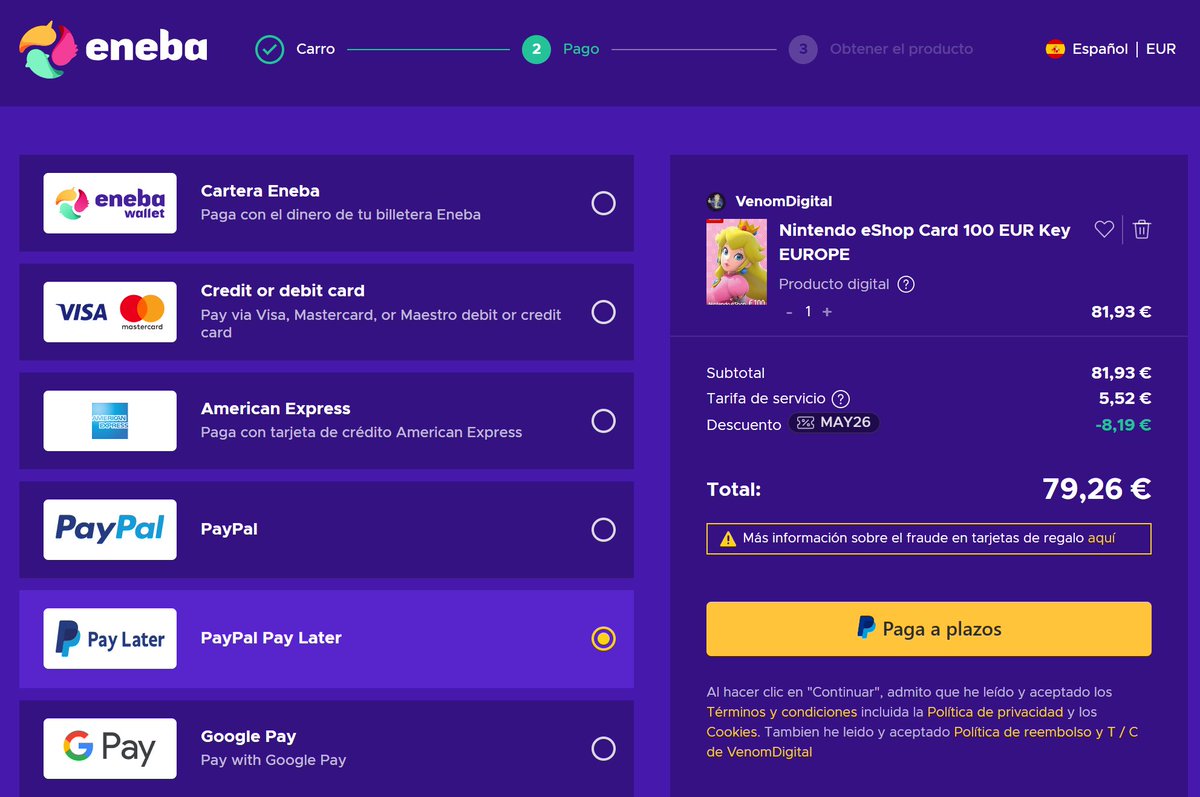 ofervijuSwitch's tweet photo. Tarjeta regalo a su mejor precio actualmente incluyendo gestiones en Eneba

🧨 Cualquier suscripción o juego te saldrá automáticamente más barata usando tarjetas regalo

✅ 79.26€ (PVP ❌100€)
✂️Código MAY26
🚨Opción de pago Paypal Pay later

👉 https://t.co/exWvaIwncq https://t.co/Ij0GYE5o0z