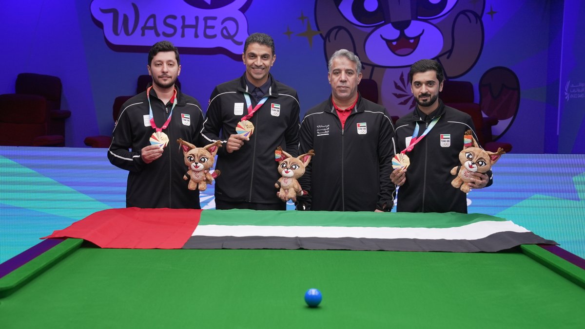UAENOC's tweet photo. 🎱🇦🇪 منتخب الإمارات للسنوكر يحقق ذهبية الفرق في الدوحة

توج منتخب الإمارات للسنوكر بالميدالية الذهبية 🥇 في منافسات الفرق ضمن دورة الألعاب الخليجية الرابعة – الدوحة 2026، بعد أداء مميز في المنافسات النهائية 🇦🇪✨ https://t.co/nriSXS2DGQ