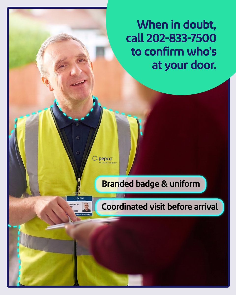 PepcoConnect's tweet photo. Pepco representatives tend not to visit your home outside of planned maintenance or emergencies—and they certainly won't ask to see your bill. Knowing how to spot a scam and verify who's really at your door can help you stay safe.

Learn the signs: https://t.co/LOv0VNauuP https://t.co/kste1DIbuT