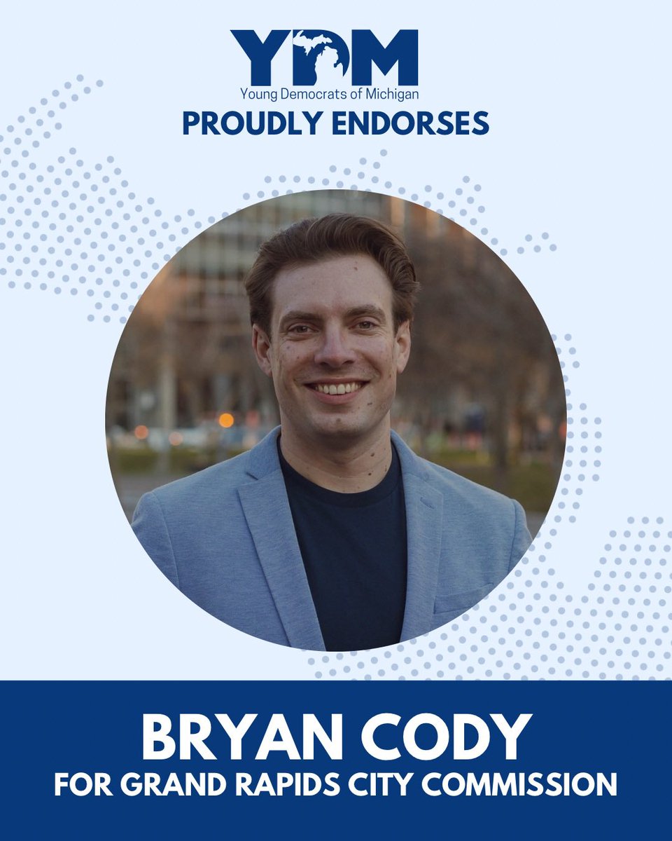 YoungDemsMI's tweet photo. YDM is proud to endorse Bryan Cody for Grand Rapids City Commission in Ward 2!

Learn more about Bryan and support his campaign: https://t.co/hLRvIOCAFN https://t.co/SuRPms5sUc