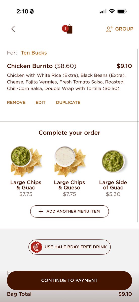KingSlates_11's tweet photo. @IamR0galD0rn @Bayes_Baller @isaiah_bb This is me going to the Chipolte app and putting together my normal order for me to pick up on the way home from work.

Stop getting steak. Stack up on the free add-ons. Stop buying glass bottle coke (why are you doing this????) and drink water at home. https://t.co/pnjjbleYDd