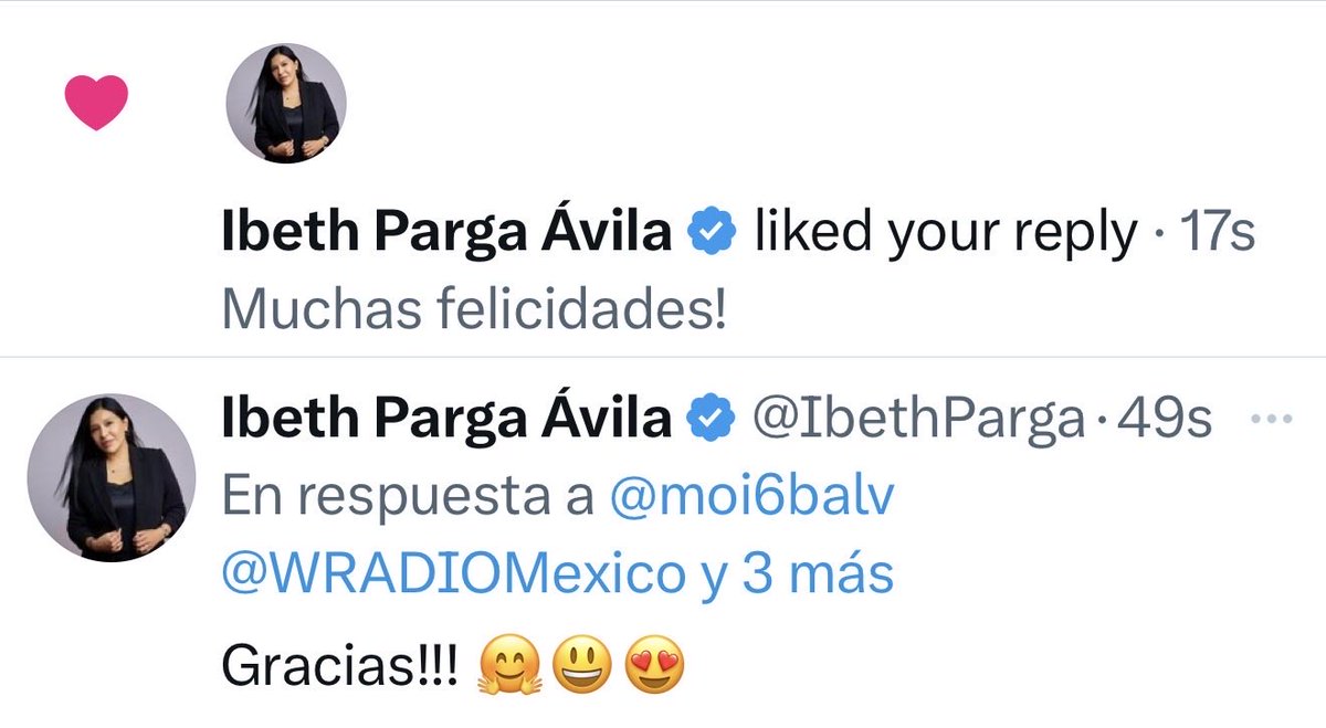 moi6balv's tweet photo. Kemosioooooooooon! @IbethParga contestó mi felicitación 😊 https://t.co/hhV4ZtK08H