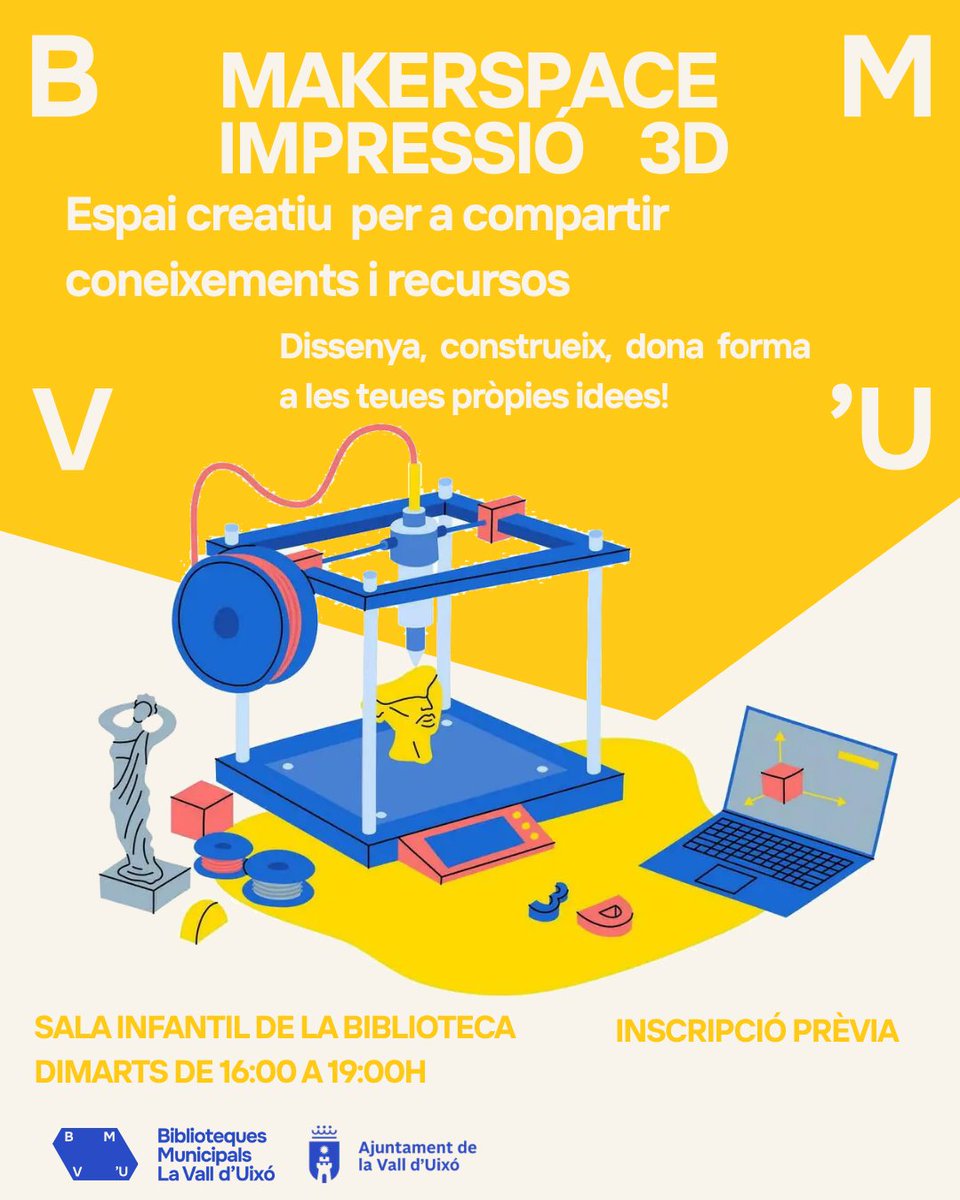 bibliolavall's tweet photo. 🖨Tots els dimarts, t'esperem al espai maker d'impressió digital 3D a la sala infantil de la biblioteca. 
🖥En cada sessió tindràs l'oportunitat d'imprimir xicotetes peces, com per exemple clauers con este.
🔌Gràcies a Hilario i a Luis, tenim a punt la nostra impresora 3D. https://t.co/gQqVB4LDHD