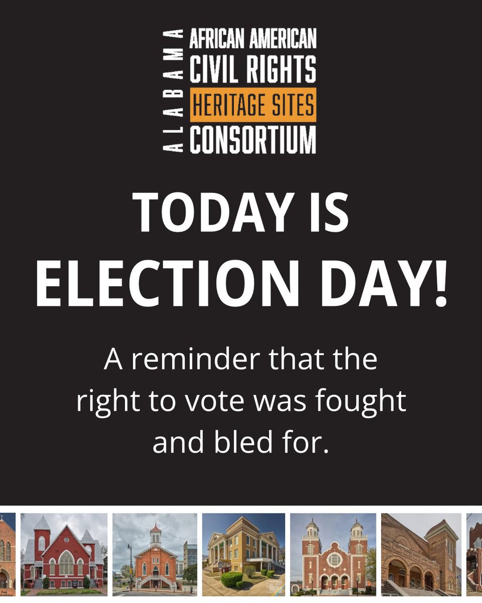AAACRHSC's tweet photo. Today is Election Day in Birmingham and communities across Alabama.

Across our state, churches, community leaders, and everyday citizens organized, gathered, and persevered in the fight for voting rights. Many of these stories remain preserved at historic sites across the Alabama African American Civil Rights Heritage Sites Consortium.

Today serves as a reminder of the generations who worked to expand access to the ballot and the lasting impact of civic participation in shaping our communities.

Learn more about the historic places preserving this legacy at https://t.co/kwWYNfwJyE.