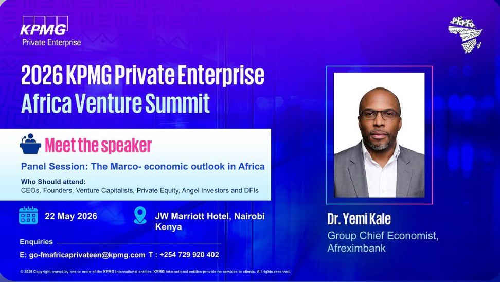 _boldfusion's tweet photo. Mark your calendars! Join Dr. Yemi Kale (Group Chief Economist, Afreximbank) at the 2026 KPMG Private Enterprise Africa Venture Summit in Nairobi as he breaks down the African macroeconomic outlook

JW Marriott Hotel, Nairobi
22 May 2026 https://t.co/lwbwSac4Q5