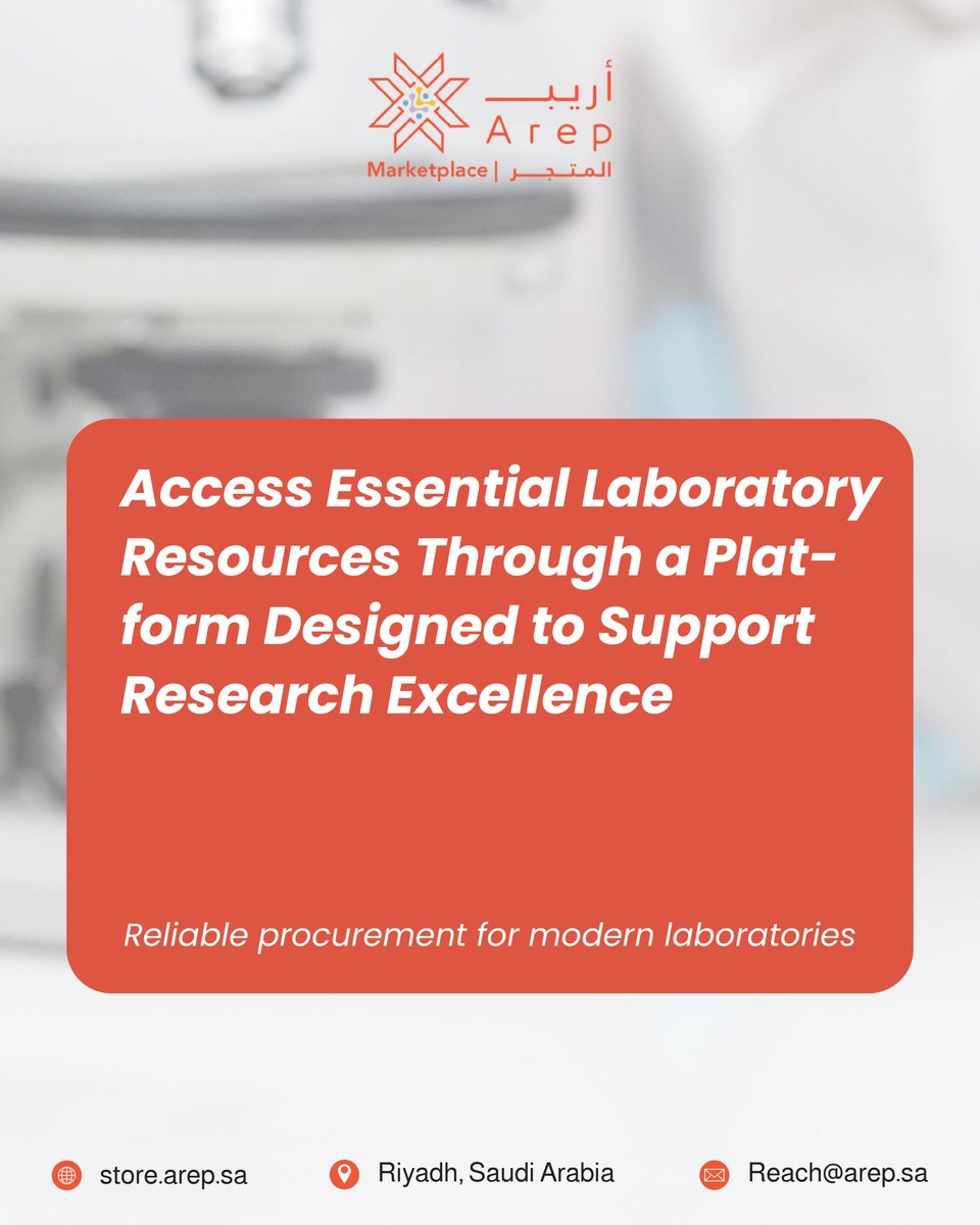 ArepPlatform's tweet photo. Access essential laboratory resources through a platform designed to support research excellence.

#AREPMarketplace #LabProcurement #ResearchSupport #ScientificCommunity #BiotechKSA https://t.co/EBaUorpjAq