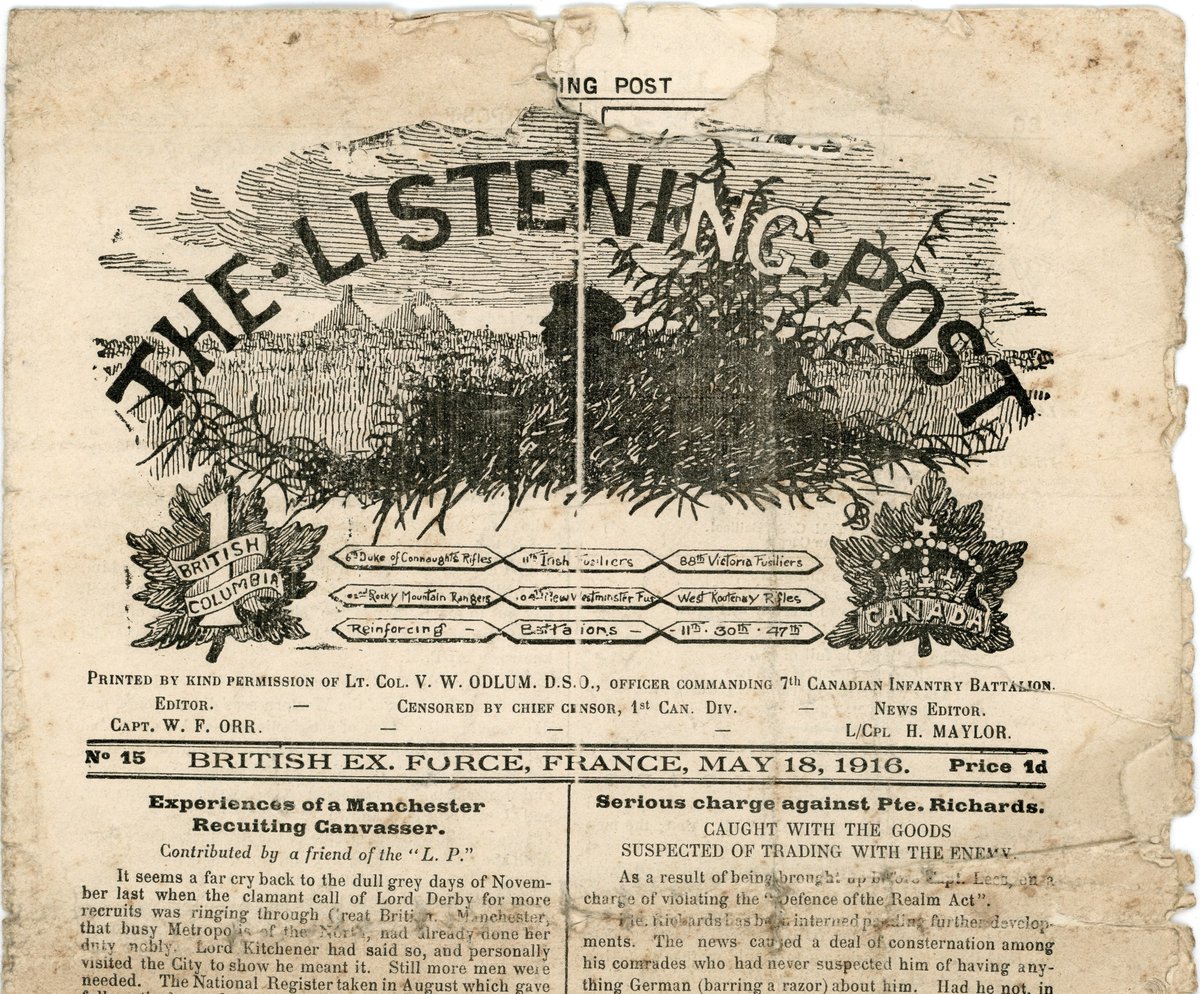 CanMilPostcards's tweet photo. Canadian 'trench newspaper', "The Listening Post" dated May 18, 1916. Full of in-jokes, gossip and satires on newspaper ads--like the reference to Mulligan stew and its questionable ingredients! #Canada #WWI https://t.co/Bz93utBd57