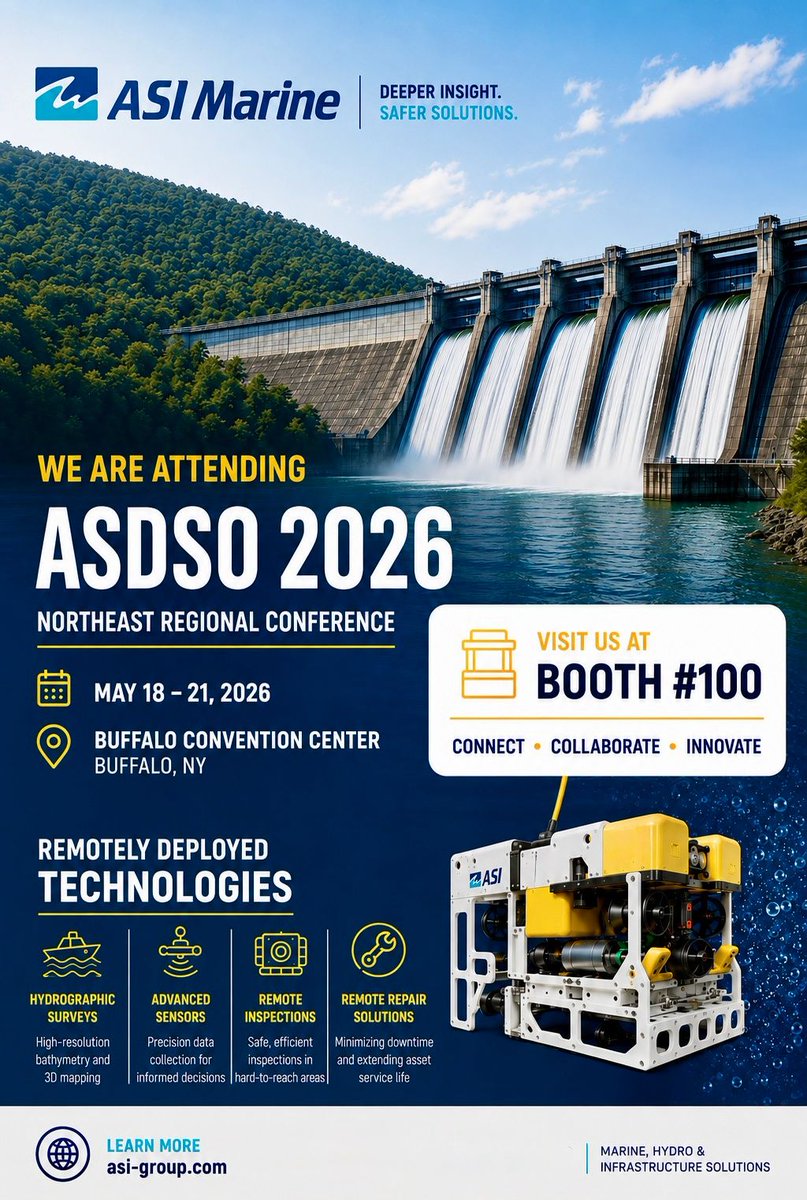 ASIGroupLtd's tweet photo. ASI Marine is exhibiting at the ASDSO Northeast Regional Conference in Buffalo this week.

Visit us at Booth #100.

#DamSafety #ASDSO https://t.co/E4adnzb2GK