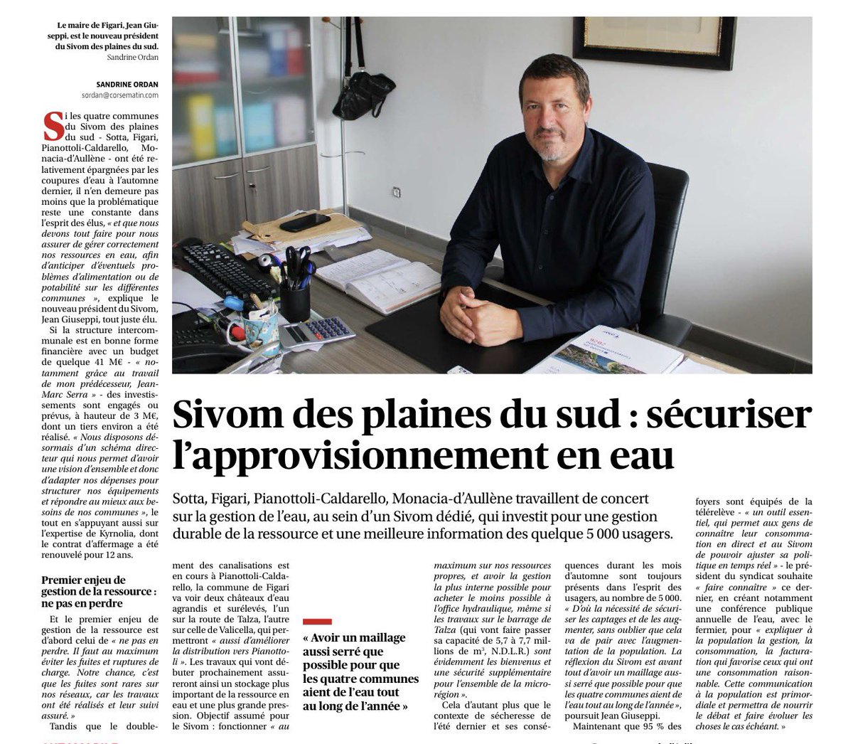JeanGiuseppi's tweet photo. Sivom des plaines du sud: anticiper aujourd’hui pour sécuriser demain

J’ai répondu aux questions de Corse-Matin concernant les enjeux liés à la gestion de l’eau au sein du Sivom des plaines du Sud (Sotta, Pianottulli e Caldareddu, Monaccia d'Auddè, Figari). https://t.co/CG8psctuyl