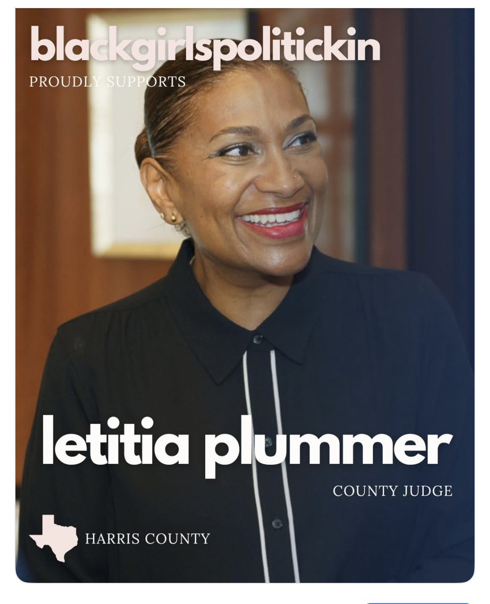 laurie4Houston's tweet photo. The polls say she is 18 points behind former Houston Mayor Parker in the runoff. Let’s show the world the power of our #Vote Early voting started Monday and ends on Friday. Let’s surprise everyone and show up to #Vote and get #LetitiaPlummer in as our Harris County Letitia Plummer for Harris County Judge