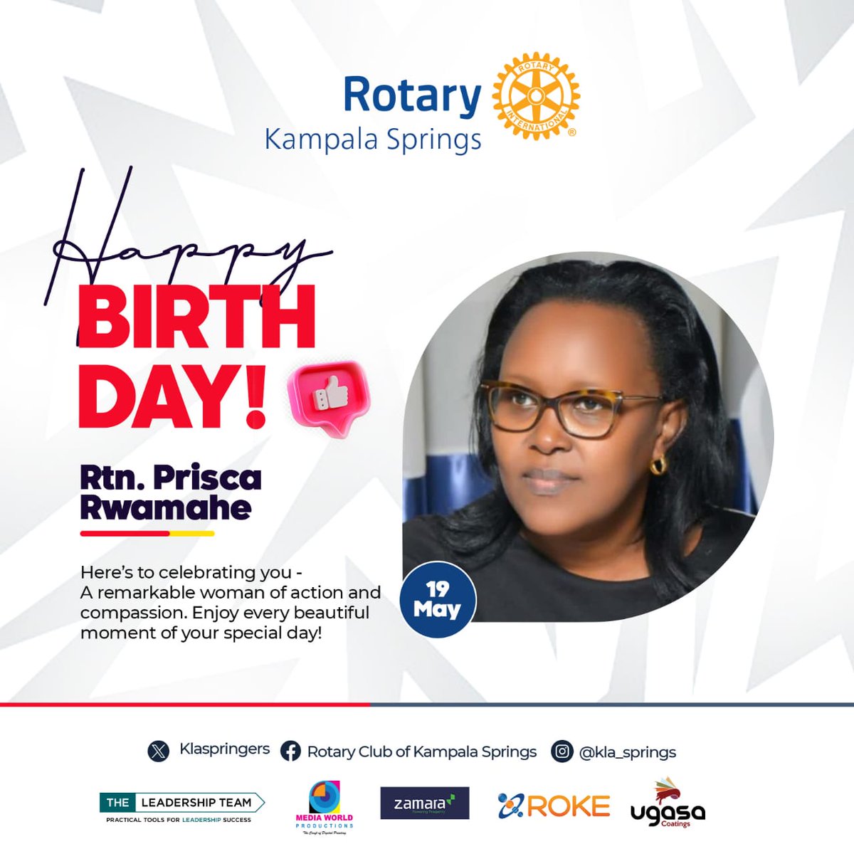 KlaSpringers's tweet photo. Celebrating Rtn. Prisca Rwamahe today!

Wishing you a day filled with joy and blessings. 🎂🎊🥂 https://t.co/blfmrmq0fr