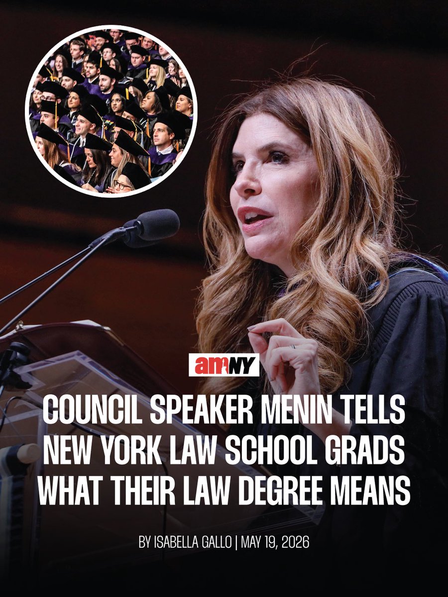 SpeakerMenin's tweet photo. A law degree can take you far beyond a courtroom.    At this year’s @NYLawSchool commencement address, I reflected on the many ways I’ve used mine over the years—as a lawyer, small business owner, nonprofit founder, community advocate, and public servant.    To the Class of 2026: embrace change, trust your preparation, and never underestimate your ability to adapt when life takes an unexpected turn. Congratulations!