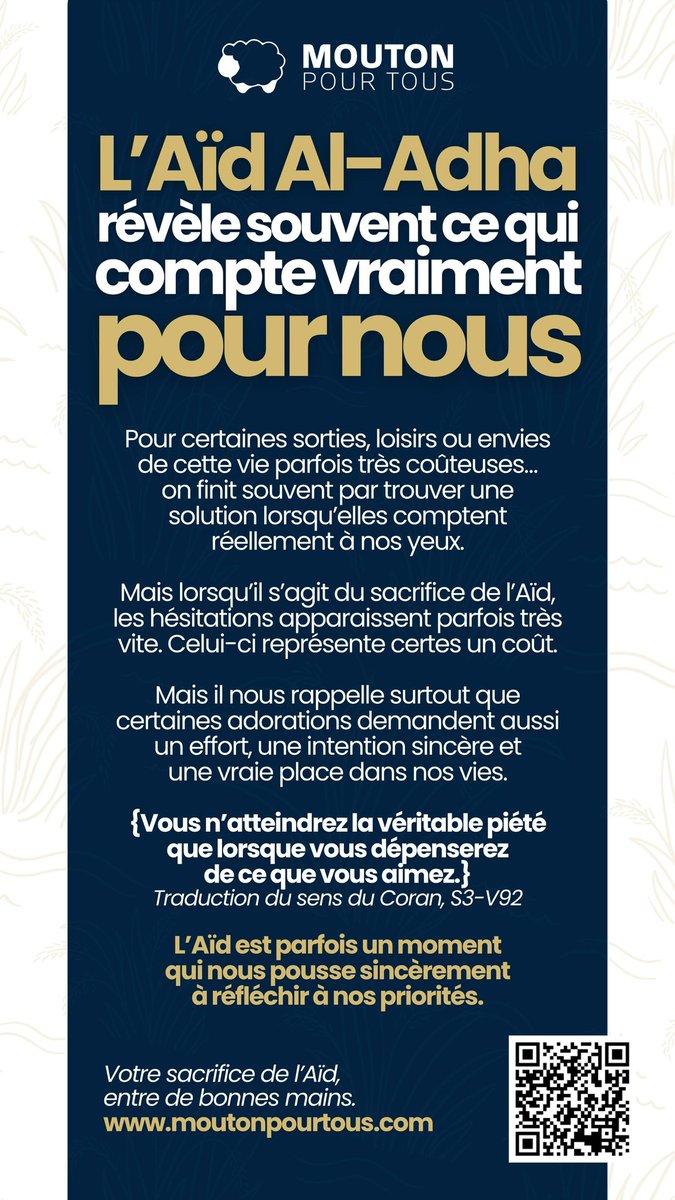 omradusavoir's tweet photo. L’Aïd Al-Adha révèle souvent ce qui compte vraiment pour nous 

👉🏼Votre sacrifice entre de bonne main: 
https://t.co/RM9CdFm1PY https://t.co/GgpOtVPCgV