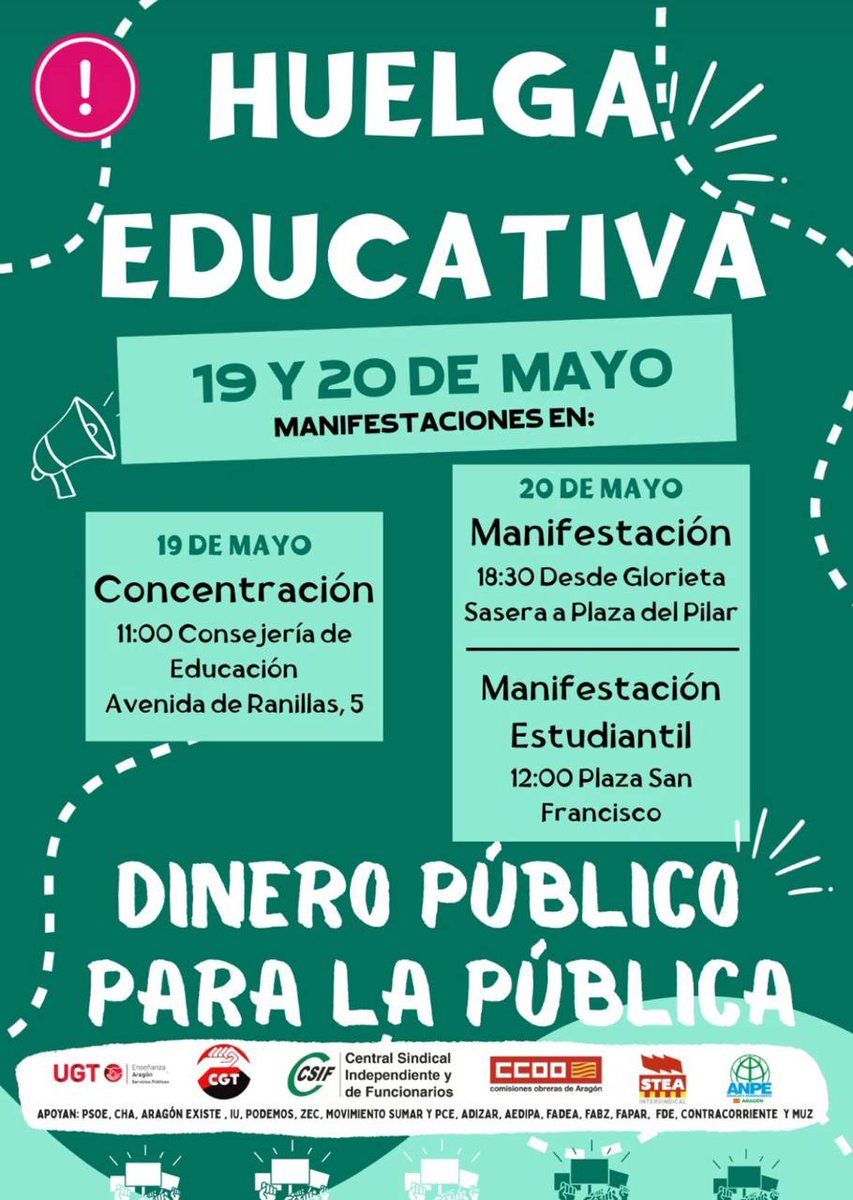CJC_Aragon's tweet photo. 🔴 Desde el PCTE y los CJC apoyamos firmemente la #HuelgaEducativa de mañana y llamamos a toda la juventud trabajadora y a la comunidad escolar a vaciar las aulas y llenar las calles.
¡Ningún euro público para la privada! Por una educación pública y de calidad. ✊🎒 https://t.co/1uhszwcviX