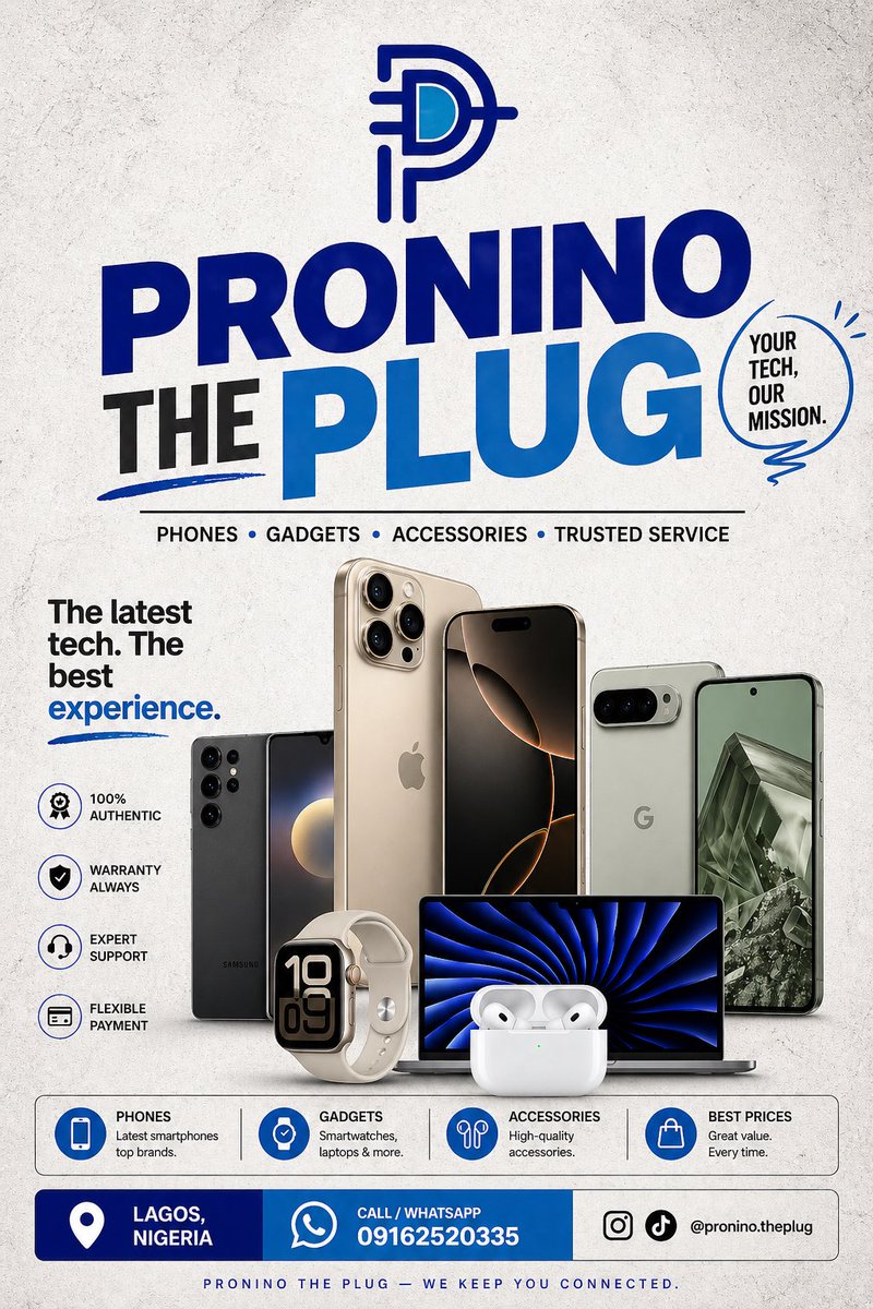 ProninoThePlug's tweet photo. 🔌 Need a reliable plug for phones &amp; gadgets?
You just found one. 😎

PRONINO THE PLUG — We sell, buy &amp; swap premium devices at the best deals. 📱✨

📍 Lagos, Nigeria.
We deliver nationwide https://t.co/JyINrHeLBS