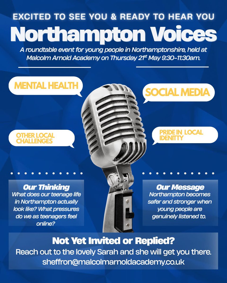MAADRET's tweet photo. We are excited about hearing the views of young people in Northamptonshire when we host this roundtable event on Thursday 21st May. https://t.co/LGymenFJGu