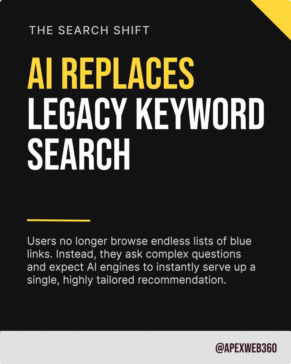 ApexWeb360's tweet photo. We are in the era of conversational search. Consumers ask ChatGPT/Gemini for direct recommendations.

Meet GEO (Generative Engine Optimization)

If AI can’t read your site, you don’t exist. 
DM "AUDIT"
.
.
.
#ApexWeb360 #GEOWebDesign #AISEO #HoustonBusiness #WebDesignHouston https://t.co/EAgDZUGM6M