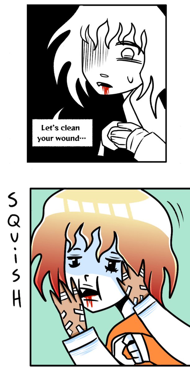 Poyonymbus's tweet photo. I actually made a webcomic with a similar subplot 👀

It’s a yuri prison arc where one girl has a taste for blood, and another is extremely depressed—they form a codependent relationship 😳 https://t.co/gU0YBML0z1