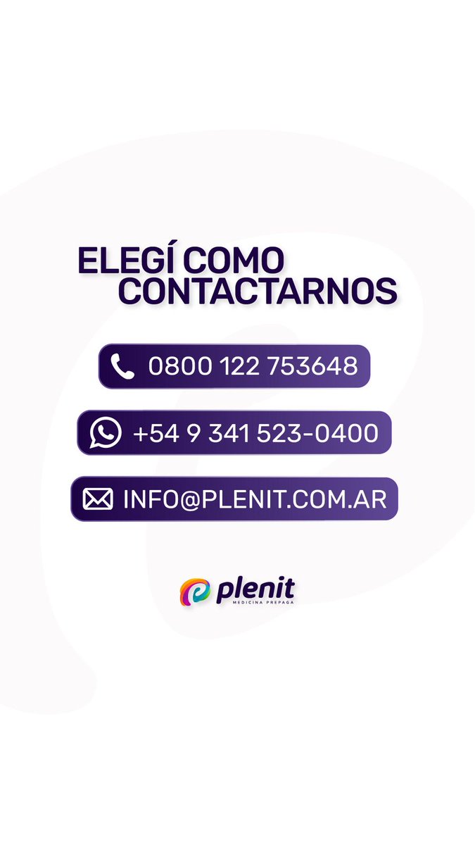 Plenit_'s tweet photo. Estamos para acompañarte cuando más lo necesites 📲

Podés comunicarte con Plenit a través de nuestros canales de atención, elegí el que te resulte más cómodo y resolvé tus consultas de manera simple. https://t.co/Urw2rpJRVU