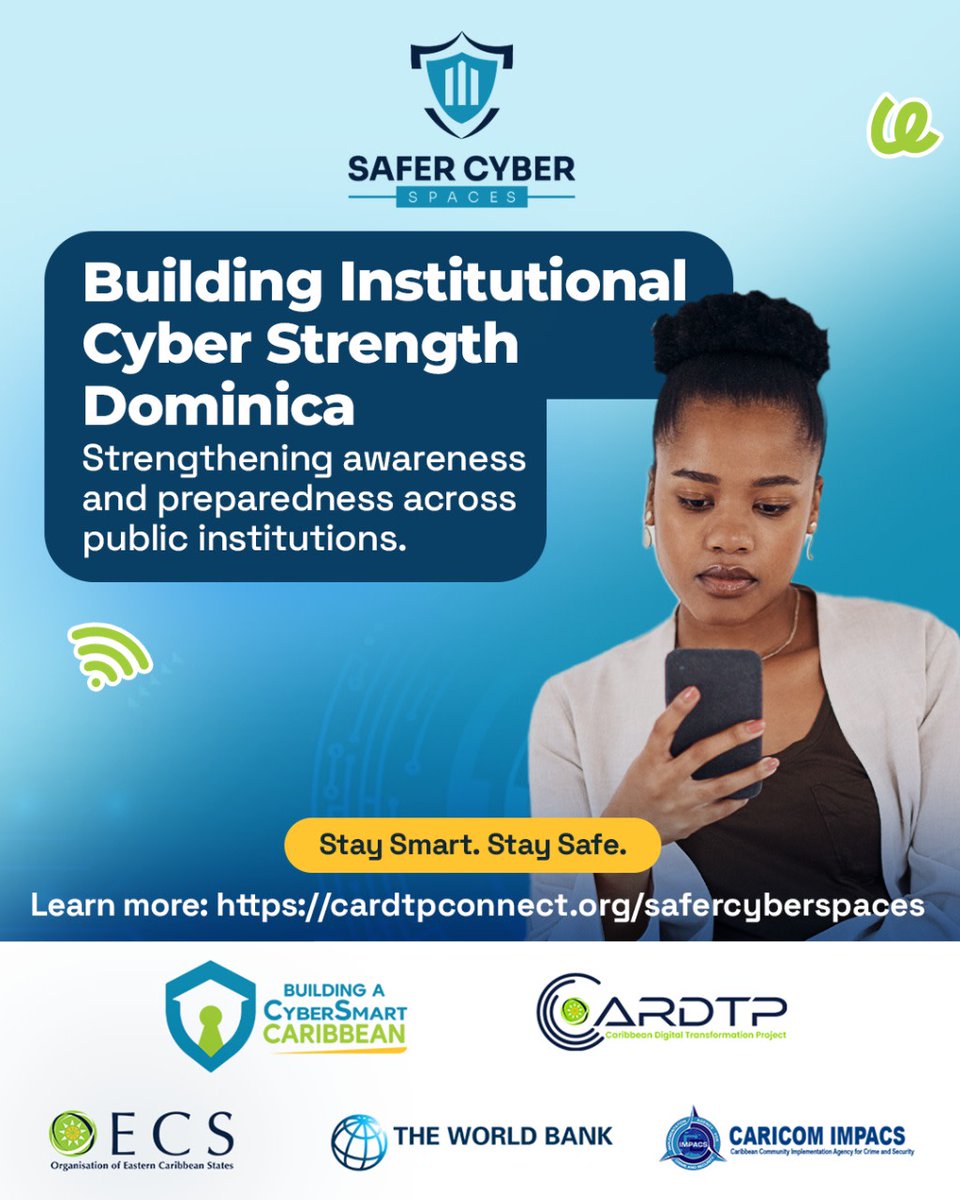 cardtpconnect's tweet photo. Dominica continues strengthening cybersecurity awareness across public institutions through national readiness engagement. 

Prepared institutions help protect citizens, services, and national data. 

🌐 Learn more: https://t.co/tNS43bXr1H 

#SaferCyberSpaces #Dominica #CARDTP https://t.co/ujN3APuzdV